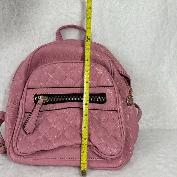 Quilted Pink Faux Leather Mini Backpack With Gold Zipper & Charm - Picture 9 of 10